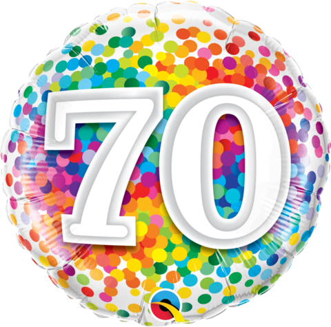 70th Rainbow Confetti 18 Inch Foil Balloon