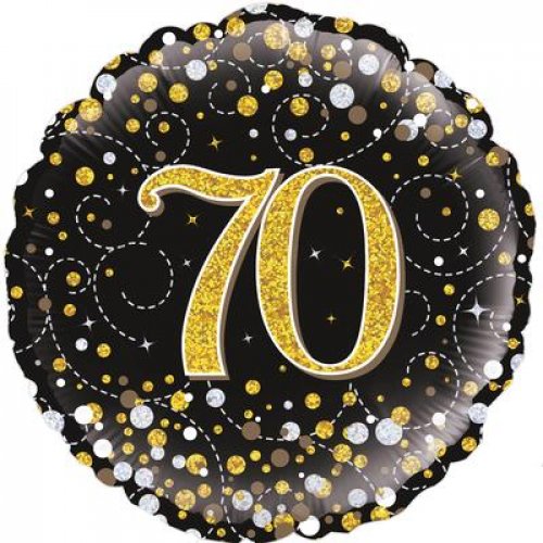 Number 70 Gold/Black Sparkle Birthday Foil Balloon
