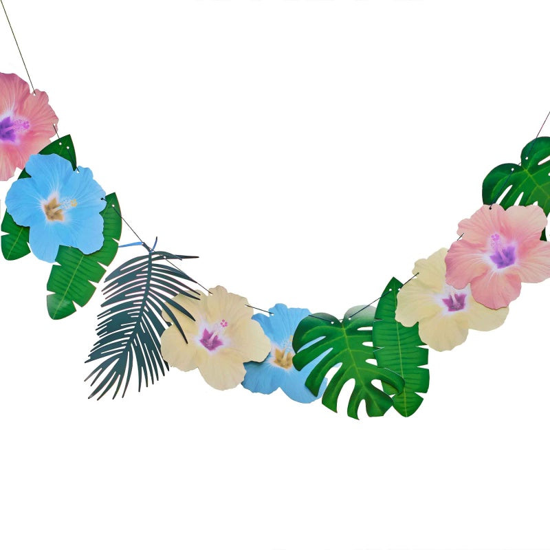 Ginger Ray Tiki Tropics Hawaiian Palm Leaf & Hibiscus Flower Garland Decoration