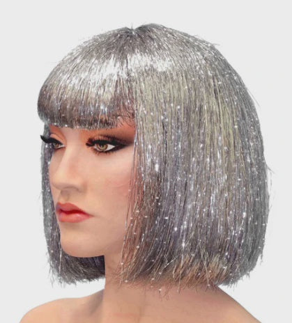 Silver Tinsel Disco Bob