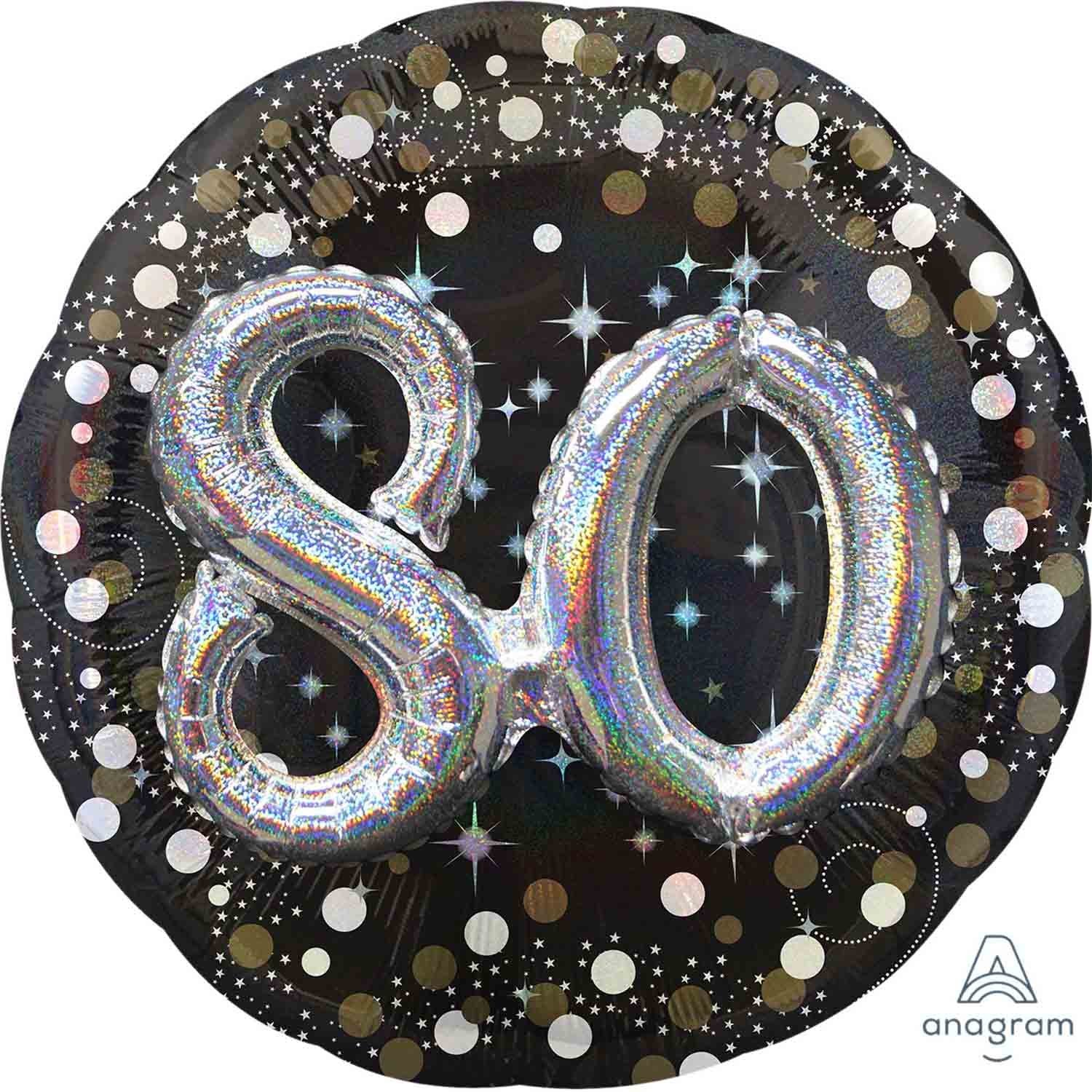 Holographic Sparkling 80th Birthday Balloon 81cm