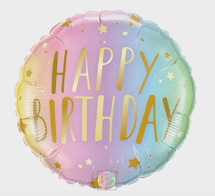 Pastel Ombre and Stars Birthday Foil Balloon