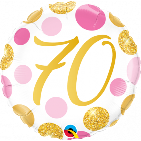 Pink & Gold Dots 70th Foil Balloon