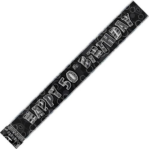 Glitz Black Happy 50th Birthday Banner