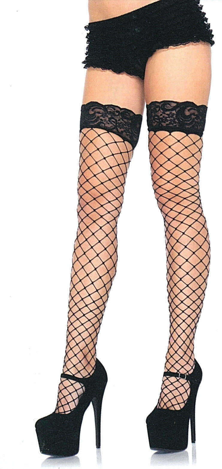 Fence Net Thigh Highs with Lace Top