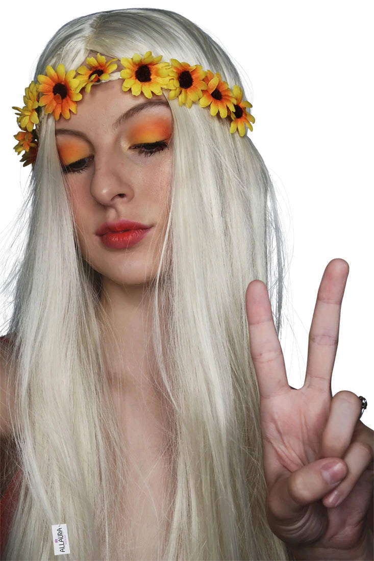 Glamour Hippie 60s Long Blonde Wig and Headband Set