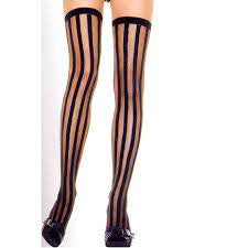 Sheer Stockings with Black Opaque Vertical Stripes