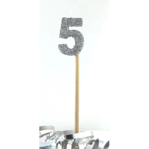 Silver Number 5 Candle On Stick