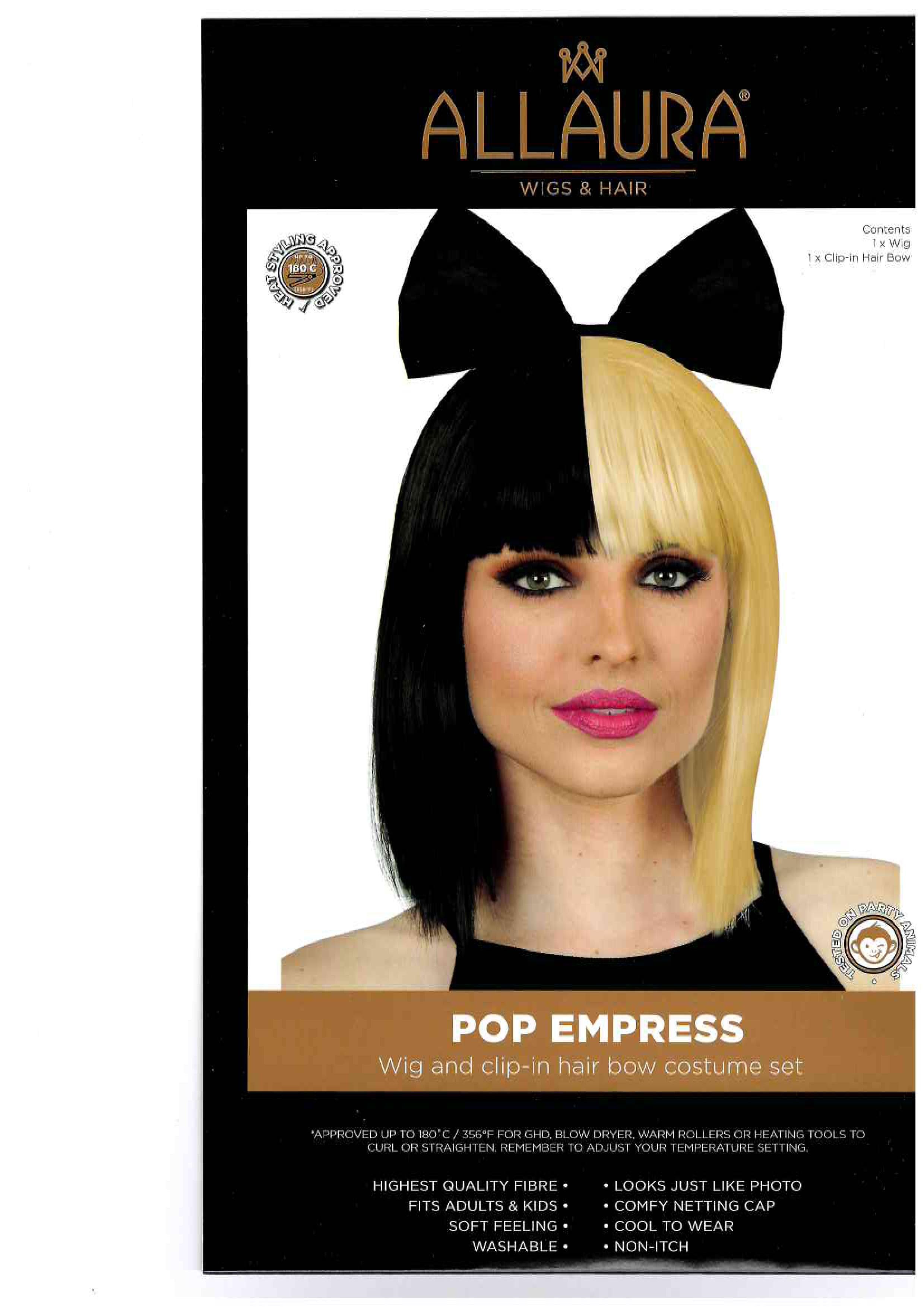 Sia Pop Empress Wig with Bow Half Black & Half White Wig