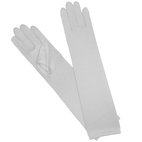 Long Satin Gloves - White