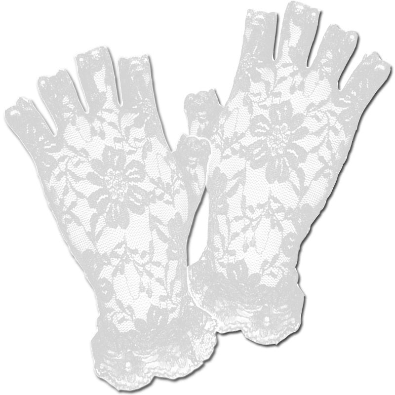 White Wrist Length Fingerless Lace Gloves