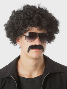 70s Black Fro & Mo Costume Wig and Moustache Set