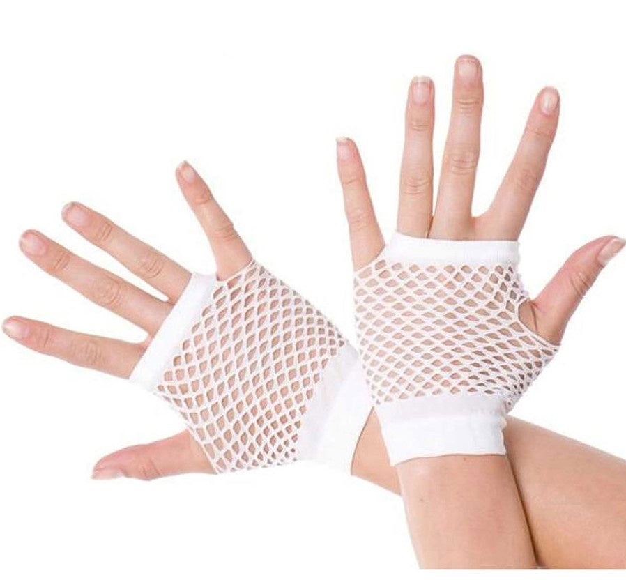 White Fishnet Fingerless Hand Gloves