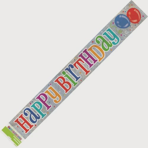 Happy Birthday Balloons Prismatic Foil Banner 2.74m (9')