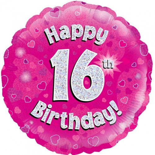 Happy 16th Birthday Pink Holograhic Foil Balloon 18"