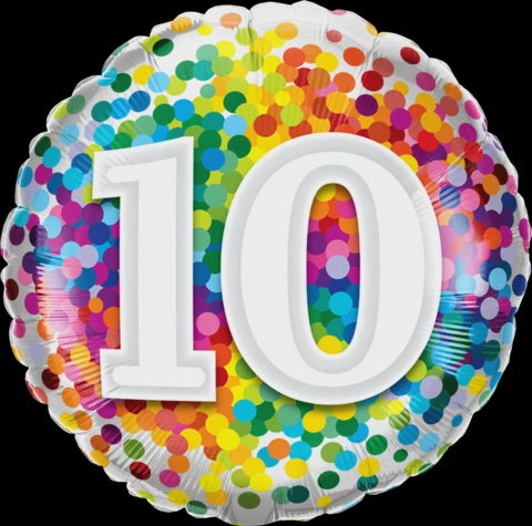 10th Rainbow Confetti 18 Inch Foil Balloon