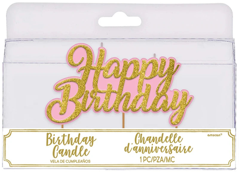 HBD Pink & Gold Glitter Candle