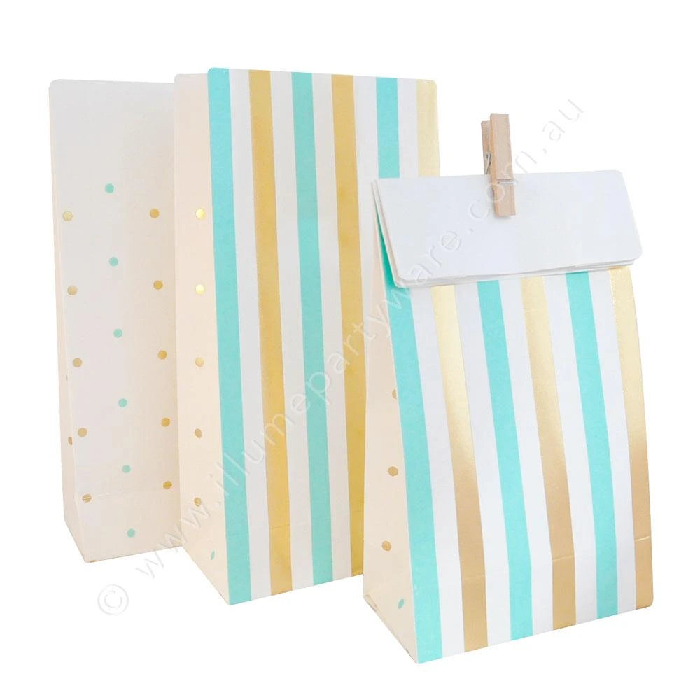 Illume Gold & Mint Foil Candy Stripe & Polka Dot Gift Bags