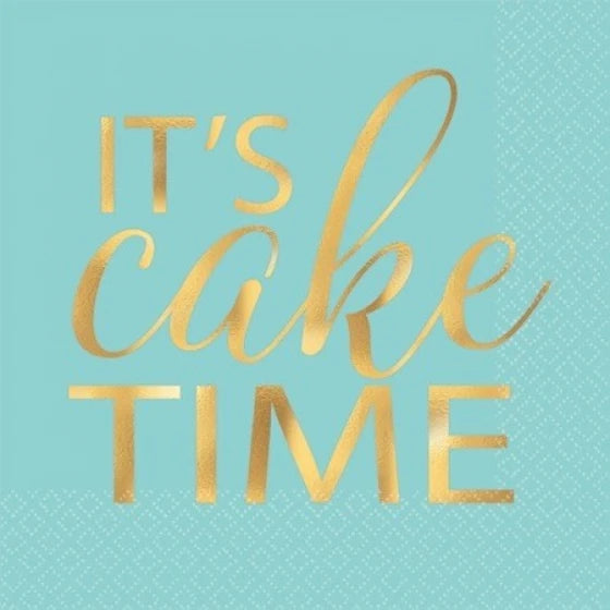 Let's Eat Cake Turquoise & Gold Beverage Napkins