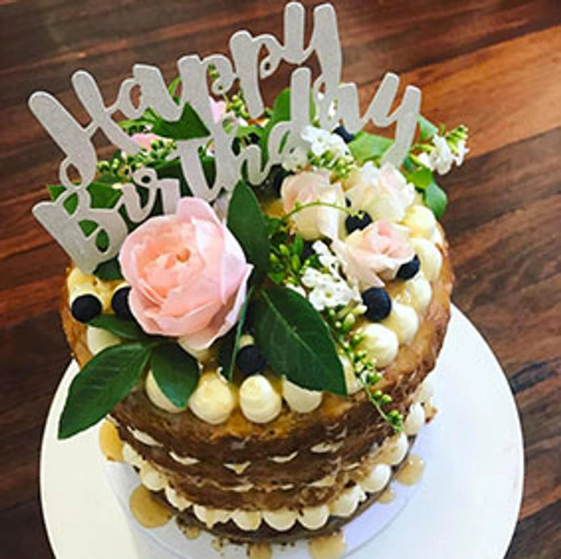 Illume Happy Birthday Silver Glitter Cake Topper