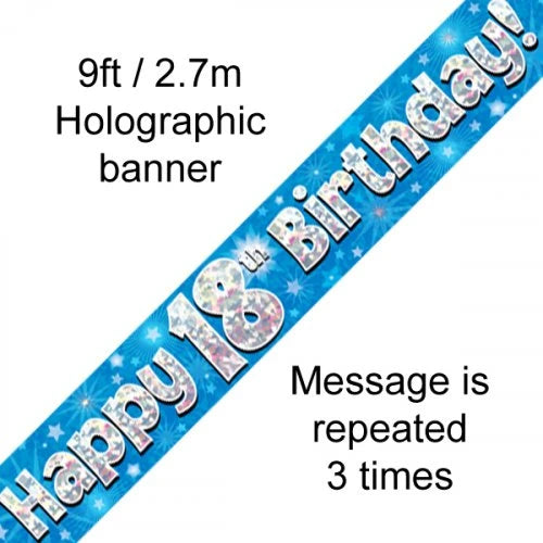Holographic Blue 18th Birthday Banner