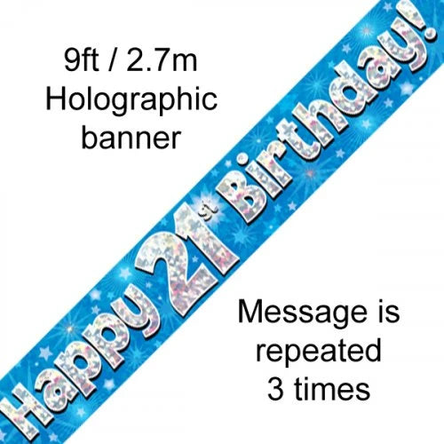 Holographic Blue 21st Birthday Banner