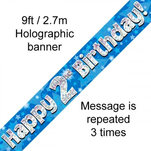 Holographic Blue 2nd Birthday Banner