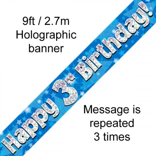 Holographic Blue 3rd Birthday Banner
