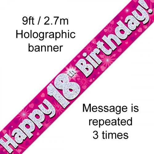 Holographic Pink 18th Birthday Banner
