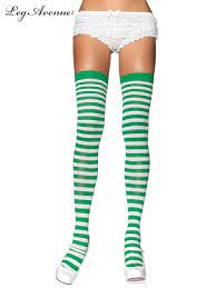 Green and White Striped Nylon Stockings