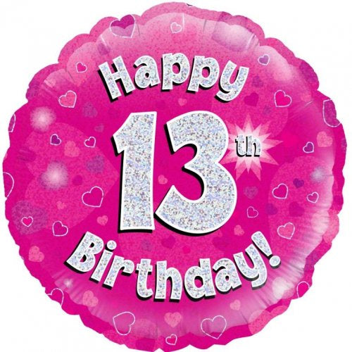 13th Birthday Pink Holographic 18 Inch Foil Balloon