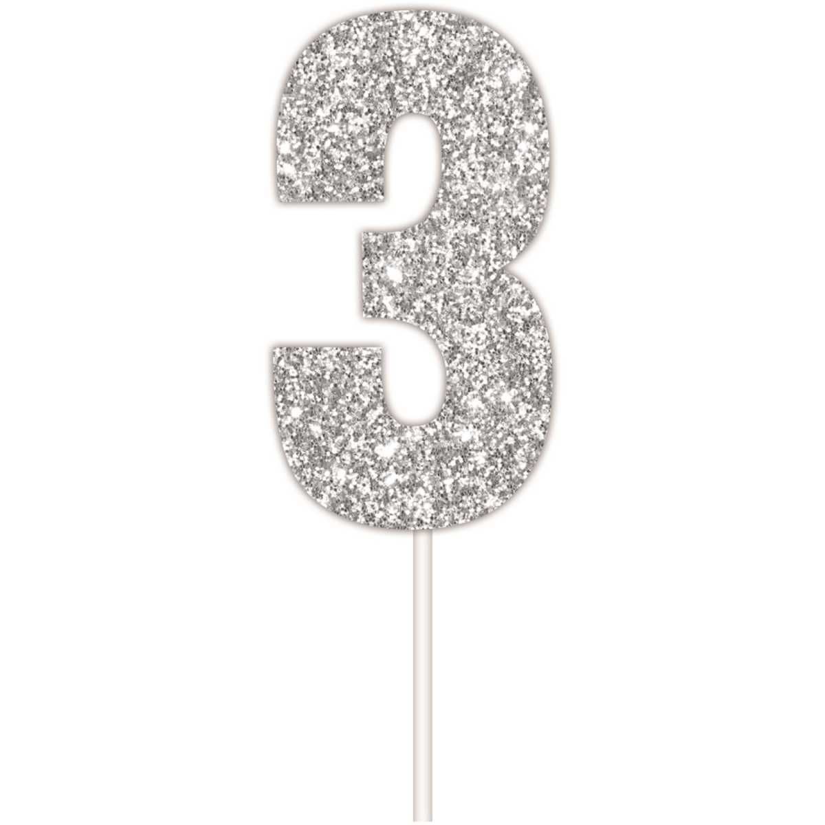 Number 3 Silver Cake Topper