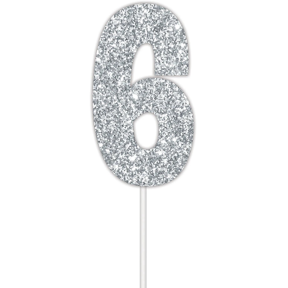 Number 6 Silver Cake Topper