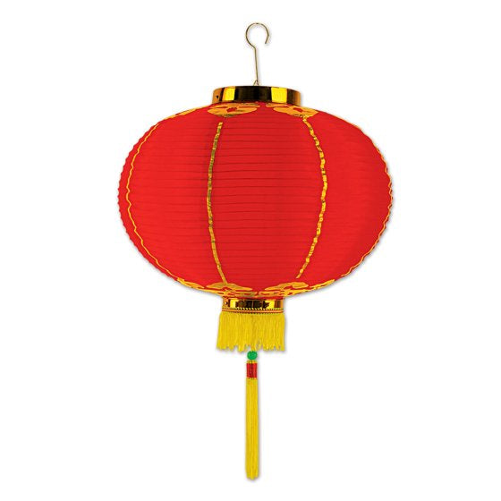 Asian Good Luck Medium Lantern Red & Gold with Tassels