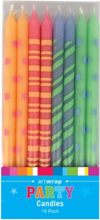Multicoloured Tapered Candles 16 Pack