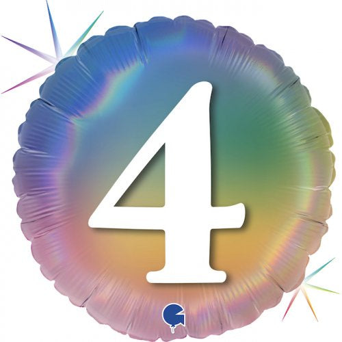 Pastel Rainbow Number 4 Round Foil Balloon