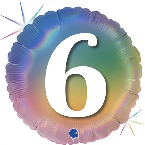 Pastel Rainbow Number 6 Round Foil Balloon