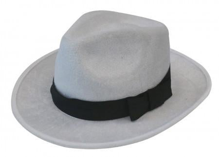 Deluxe Gangster Hat White Velour with Black Trim