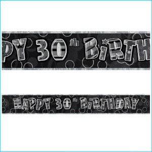 Glitz Black Happy 30th Birthday Banner