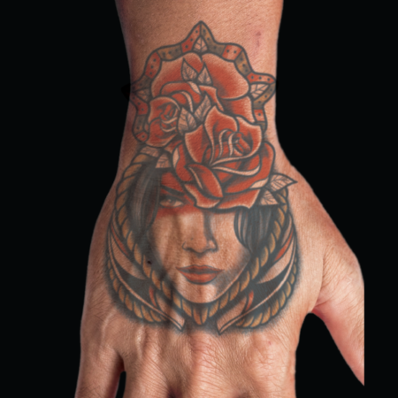 Rose Girl Hand Temporary Tattoo