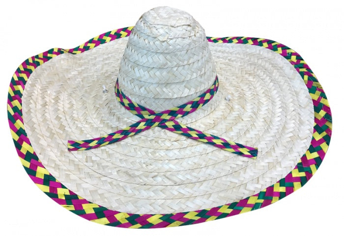 Natural Mexican Sombrero with Multi Colour Trim