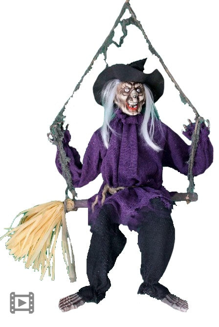 Animated Swinging Talking Witch On Broom Prop