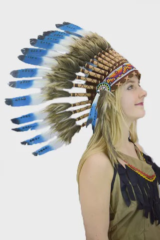Small Indian Headdress with Blue tipped Feathers