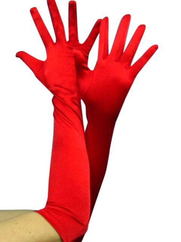 Long Satin Red Gloves