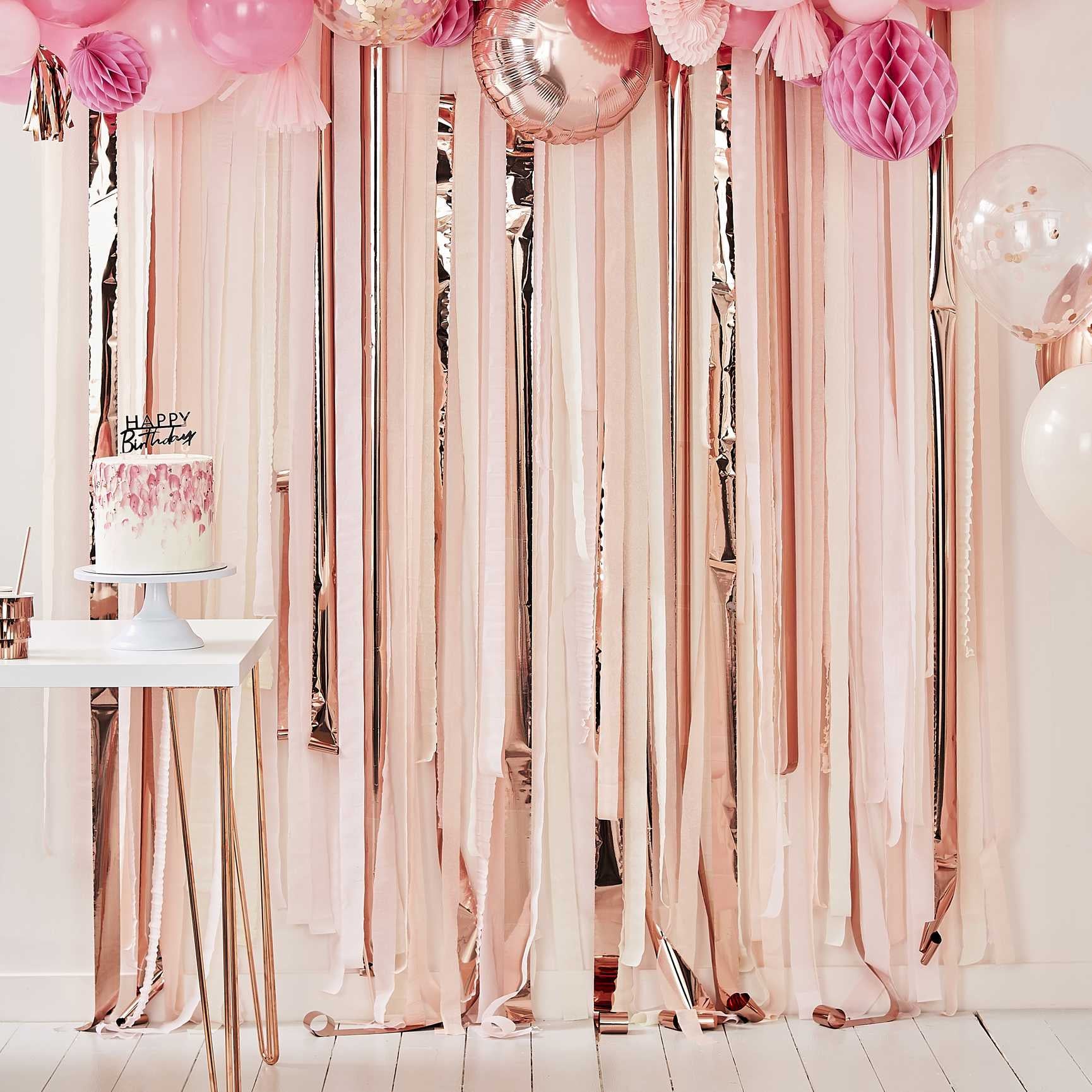 Ginger Ray Pink & Rose Gold Party Streamers Backdrop