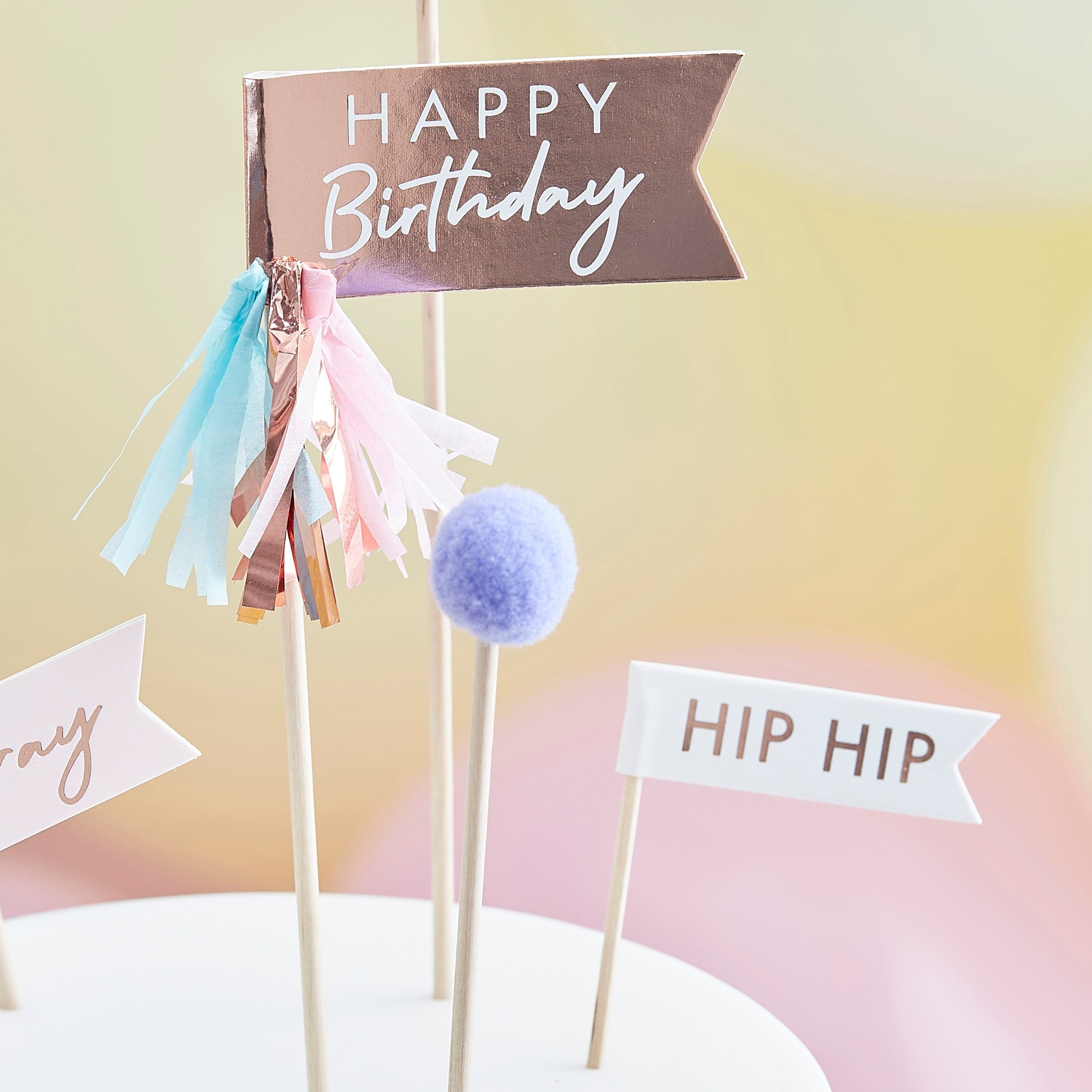 Ginger Ray Pom Pom Happy Birthday Cake Topper