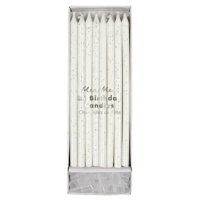 Meri Meri Glitter Candles Silver - Pack of 24