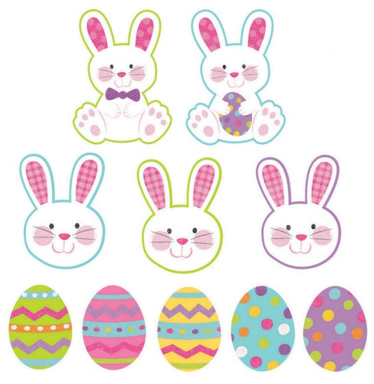 Easter Mini Eggs & Bunny's Assorted Cutouts Glittered