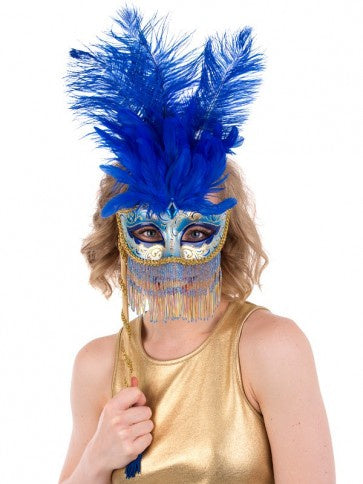 Belly Dancer Gold & Blue Eye Mask on Stick
