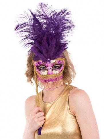 Belly Dancer Gold & Purple Eye Mask on Stick